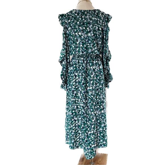 MISA Los Angeles Floral Ruffle Open Sleeve Tiered Maxi Dress green size medium M - Picture 5 of 8